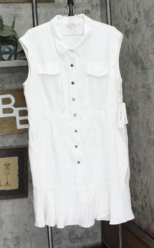 Calvin Klein Womens Sleeveless Button Up Shirt Dress M4CB8908 Soft White 16 thumbnail 1