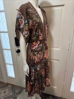 Farm Rio Anthropologie Valentina Brown Floral Maxi Dress In Brown Motif Size XS thumbnail 9