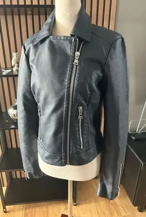 Express faux leather dark blue jacket size small motto rock like style thumbnail 1