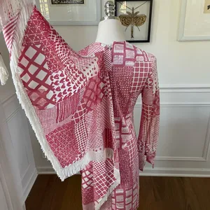 Vintage 70s Mauve Pink White Retro Print Shift Dress Scarf XS S thumbnail 9