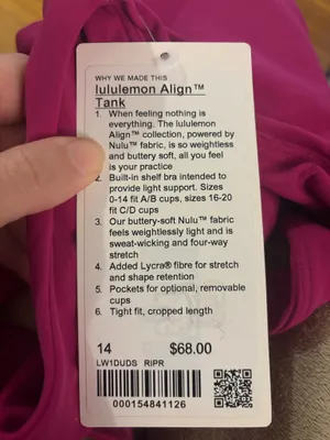 Lululemon Align Tank Top *Light Support, A/B Cup Ripened Raspberry - Size 14 thumbnail 2
