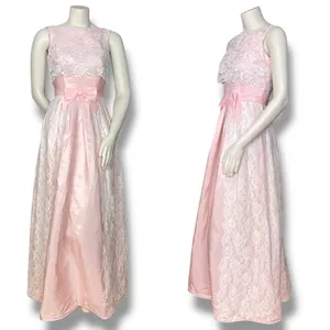 Vintage Lace Dress Light Pink Taffeta Sleeveless Maxi Prom Retro‎ Formal Sears thumbnail 2