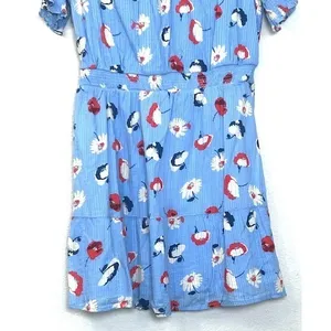 NWT LOFT Blue‎ Floral Dress 14 Smocked Waist Tiered Fit & Flare Spring Whimsical thumbnail 14