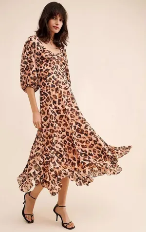Anthropologie HUTCH Twist Puff Midi Dress Animal Leopard Print Smocked Medium thumbnail 1
