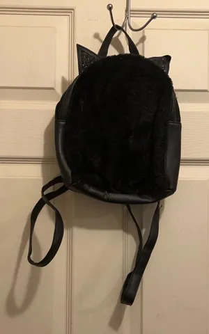 Black Cat Ear Backpack with faux fur and glitter ear accents thumbnail 1