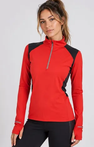 New Balance Women's Long Sleeve Running Pullover Top Size Medium Red Thumb Holes thumbnail 1