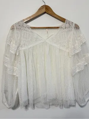 Free People Boho Floral Lace True Candy Top Size XS White Mesh Sheer Festival thumbnail 3