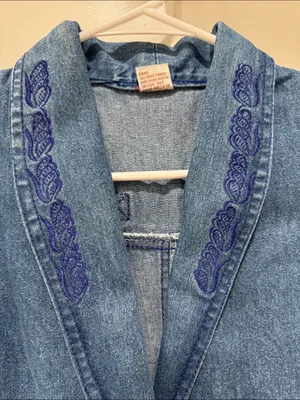 Denim Vest with Embroidered Shawl Collar vintage thumbnail 3