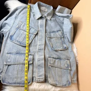 Veveret Denim Utility Jean Jacket Light Wash Oversized Cargo Pockets Size Large thumbnail 10