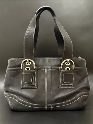 Vintage Y2K COACH F10911 Soho Carryall Satchel Black Leather Contrast Stitching thumbnail 2