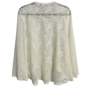 Vintage Boho Lace Cardigan Sz Med Ivory Sheer Floral Cottagecore Fairy Whimsy thumbnail 3