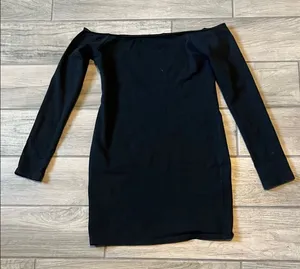 Black Ribbed Off-Shoulder Bodycon Dress thumbnail 1
