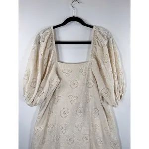 Jen's Pirate Booty Womens Dress Beige Mini Eyelet Puffed Babydoll A Line Small thumbnail 10