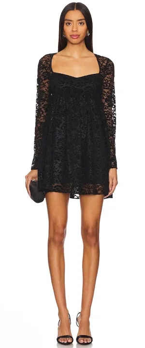 New! Amanda Uprichard‎ Monet Dress Black Lace Long Sleeve Mini Size Small thumbnail 1