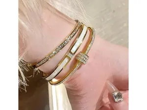 18K Gold Plated RhinestonesBangle Stainless Steel BraceletWomens Jewelry Gift thumbnail 4