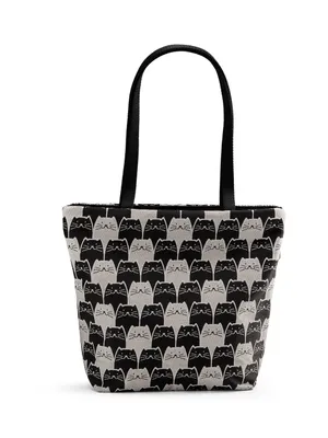 Danny K. Isabella Cat Print Tote Shoulder Bag Tapestry Zip Pockets Black Cream thumbnail 14