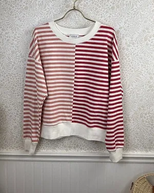 Evereve Red and Pink Tyra Striped Pullover Sweatshirt - Size - Small thumbnail 1