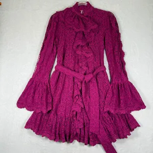 Free People Magenta Pink Lace Ruffle Bell Sleeve Mini Dress OB736065 Small thumbnail 1