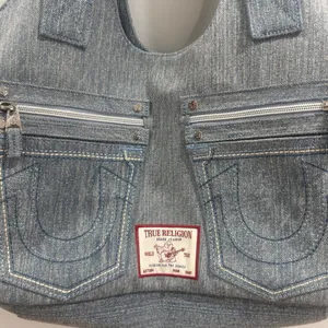 True Religion denim horseshoe tote bag purse shoulder bag satchel NWOT thumbnail 4