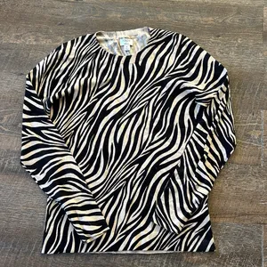 J. Crew Teddie Black Tan Animal Print Zebra Long Sleeve Sweater Top‎ Small thumbnail 3
