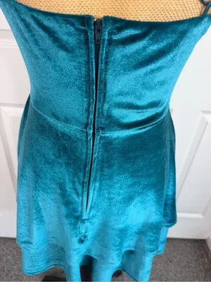 Altar’d State Teal Velvet Tiered Mini Dress Spaghetti Strap Sz S NWOT thumbnail 6