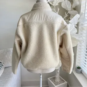 Madewell Faux Shearling Cream Cropped Half Zip Pullover Teddy Jacket thumbnail 5