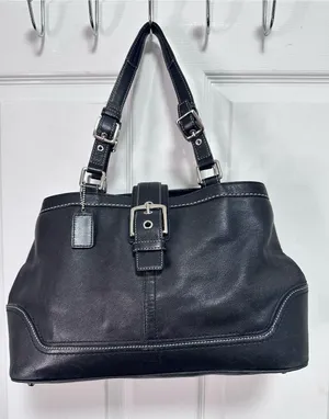 Coach Y2K Black Leather Shoulder Bag with Silver Buckle Hardware thumbnail 1
