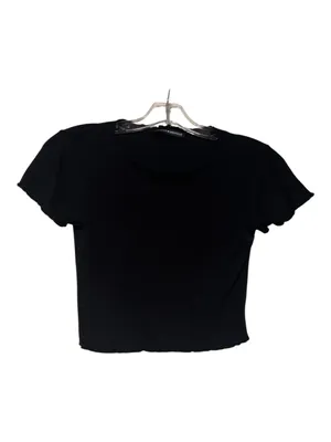 Brandy Melville Black Ribbed Cropped Short Sleeve Top One Size Fits Small EUC thumbnail 2