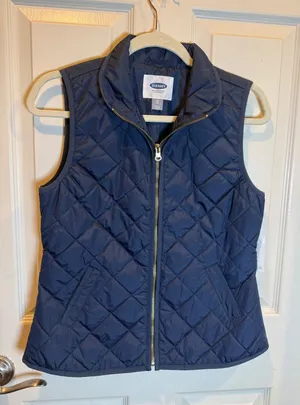 Old Navy Womens Navy Blue Quilted Puffer Vest Gold Zip Size XS NEW thumbnail 1