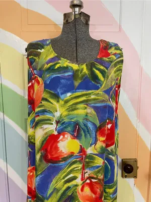 Jams World Mango Print Rayon Shift Dress Made in Hawaii‎ Sz L 🧡🎀 thumbnail 4