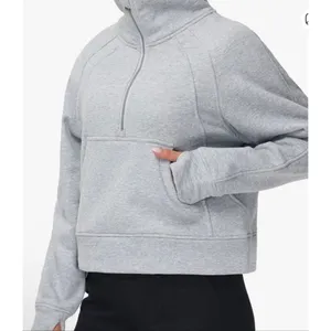 Trendy Queen grey scuba cropped quarter zip hoodie sweatshirt M thumbnail 2