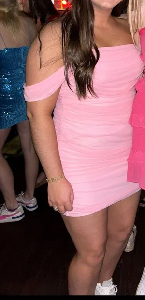 Pink Off The Shoulder Ruched Dress thumbnail 2
