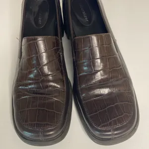 Naturalizer Womens Brown Leather Croc Print Slip On Loafer Heels Sz 9M preppy‎ thumbnail 4