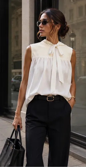 Zara Cream Sleeveless Bow Tie Blouse thumbnail 1
