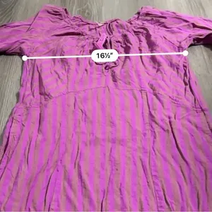 Free People Folk Town Linen Blend Purple‎ & Tan Striped Mini Dress Size S thumbnail 8