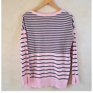 Lilly Pulitzer Melenie Cool-Max Sweater L Heathered Pink Tropics Stripe Nautical thumbnail 7