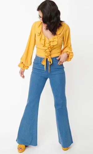 Unique Vintage Light Indigo Denim Majors Flare Jeans NWT | SMALL thumbnail 4
