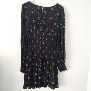 Free People-M Floral Long Sleeve Smocked Mini Dress Romantic Boho-Chic Babydoll‎ thumbnail 17