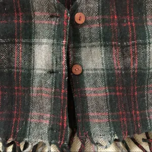 Vintage No Barriers Plaid Wool Fringe Crop Vest L thumbnail 6