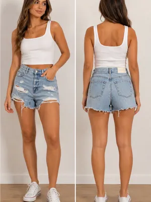 PacSun Light Blue Distressed High-Rise Denim Shorts thumbnail 2