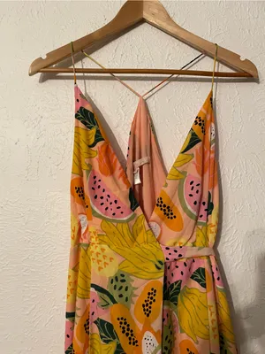 Hutch High-Low Wrap Yellow Tropical Print Maxi Dress Small thumbnail 5