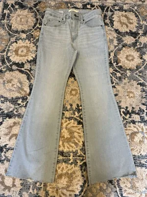 Levi’s 726 Flare Jeans Women's Size 29x30(actual 29) Light Blue Raw Hem Stretch thumbnail 1