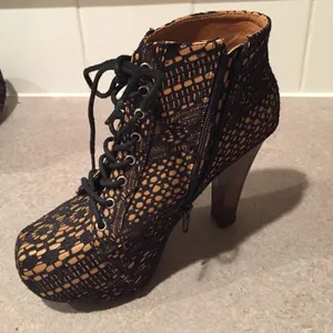 Qupid Black and Tan Lace Festival Boho High Heeled Booties 7 thumbnail 2