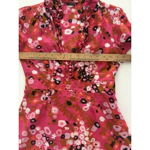J Crew Top Womens S Pink Floral High Neck Blouse Victorian Ruffles Side Zip thumbnail 12