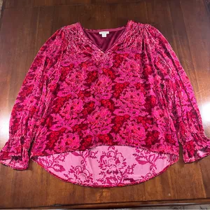 Sundance Women’s Burnout Velvet Long Sleeve V-Neck Top Blouse Size M Boho Jewel thumbnail 1