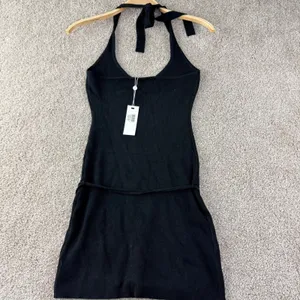 Frankies Bikinis Dolly Knit Mini Dress Women XL Black Halter O-Ring New LBD Y2K‎ thumbnail 10