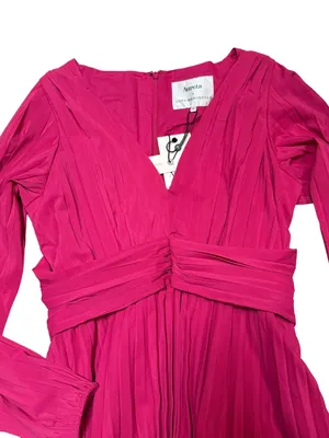 NWT Anthropologie Aureta Pleated Long-Sleeve V-Neck Dress – Raspberry – Small thumbnail 2