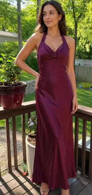 Aspeed Women's Formal Tube Dress Burgundy Satin XL X-Large thumbnail 1