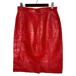 Vakko Neiman Marcus Vintage Red Leather Pencil Skirt Made In USA 80s Size 8 thumbnail 4