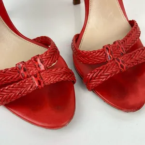ALEXANDRE BIRMAN Red Woven Strappy Leather Heels Sandals - Size 6.5 thumbnail 6
